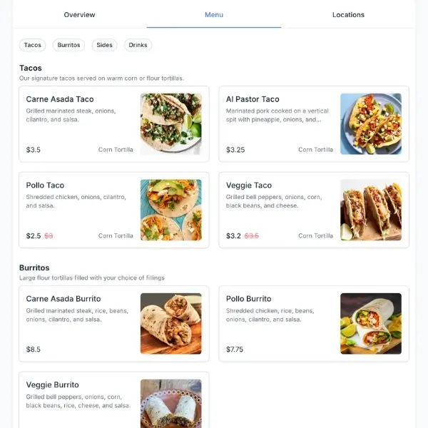 Digital Food Menu for Food Trucks